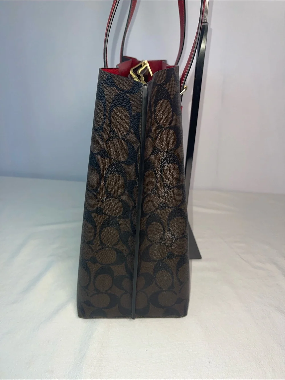 Coach Molly Tote L2377-1665 Signature Canvas Brown Red Leather